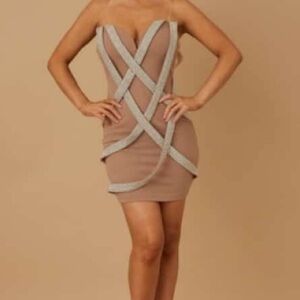 Rhinestone Draped Strips Strapless Dress